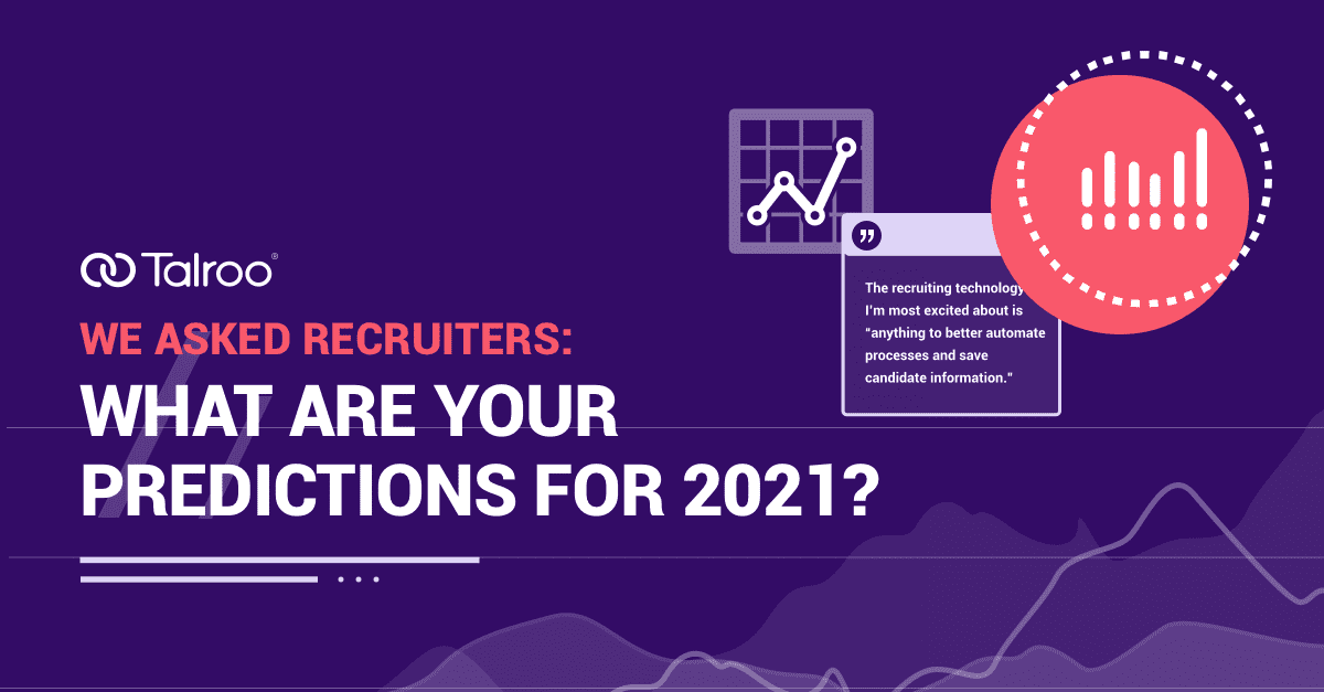 Talroo purple graphic image reading: We Asked Recruiters: What Are Your Predictions for 2021?