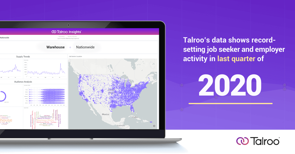 A laptop showing Talroo Insights job seeker data for the last quarter of 2020